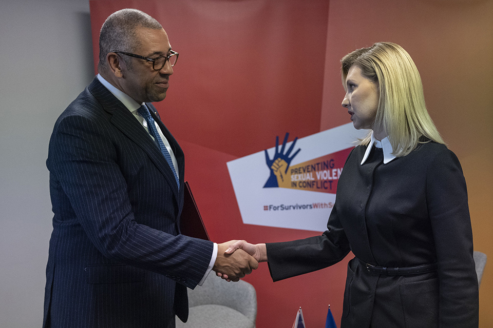 Foreign Secretary James Cleverly meets the First Lady of Ukraine, Olena Zelenska, at the PSVI Conference