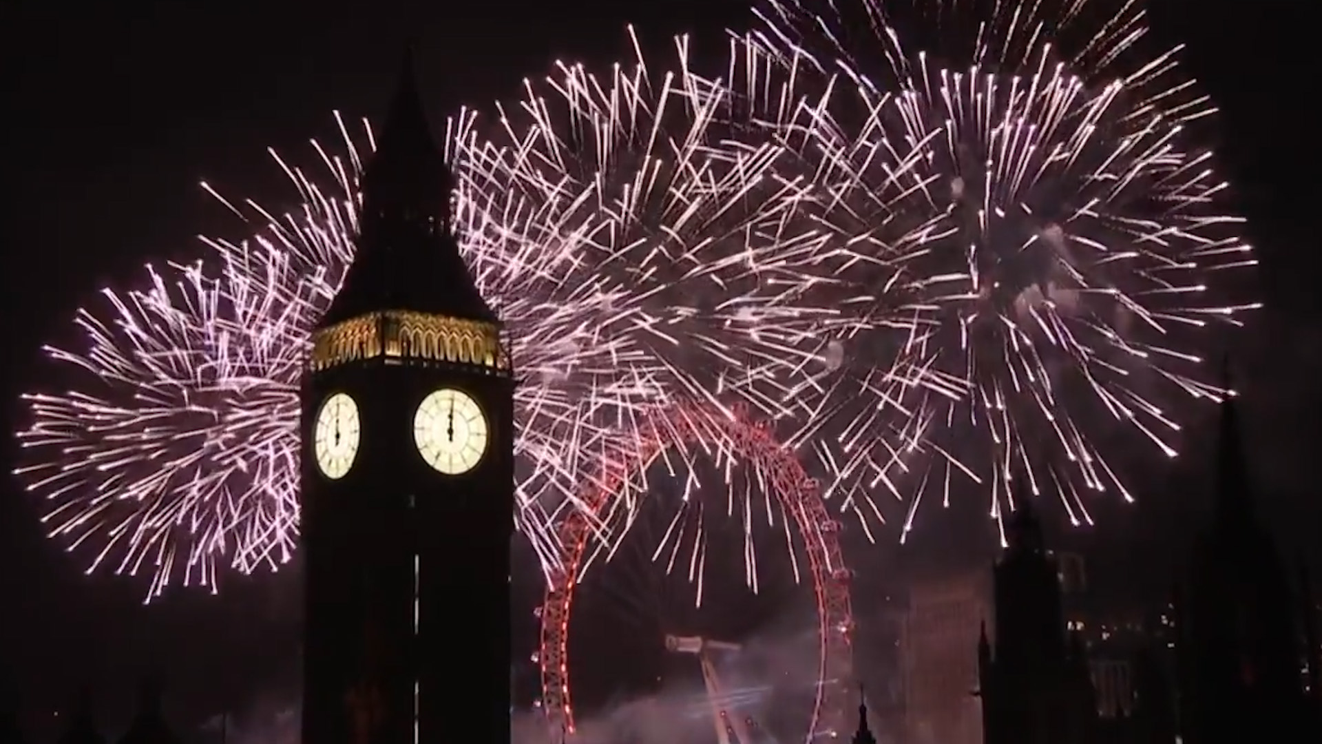 Fireworks behind Big Ben London 2023