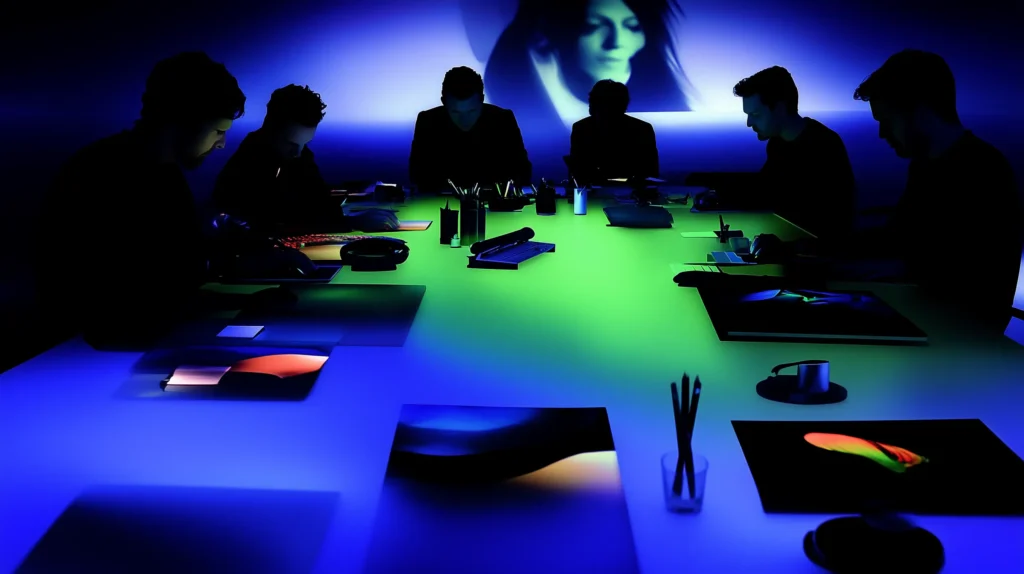 Stylistic image of people collaborating around a meeting table
