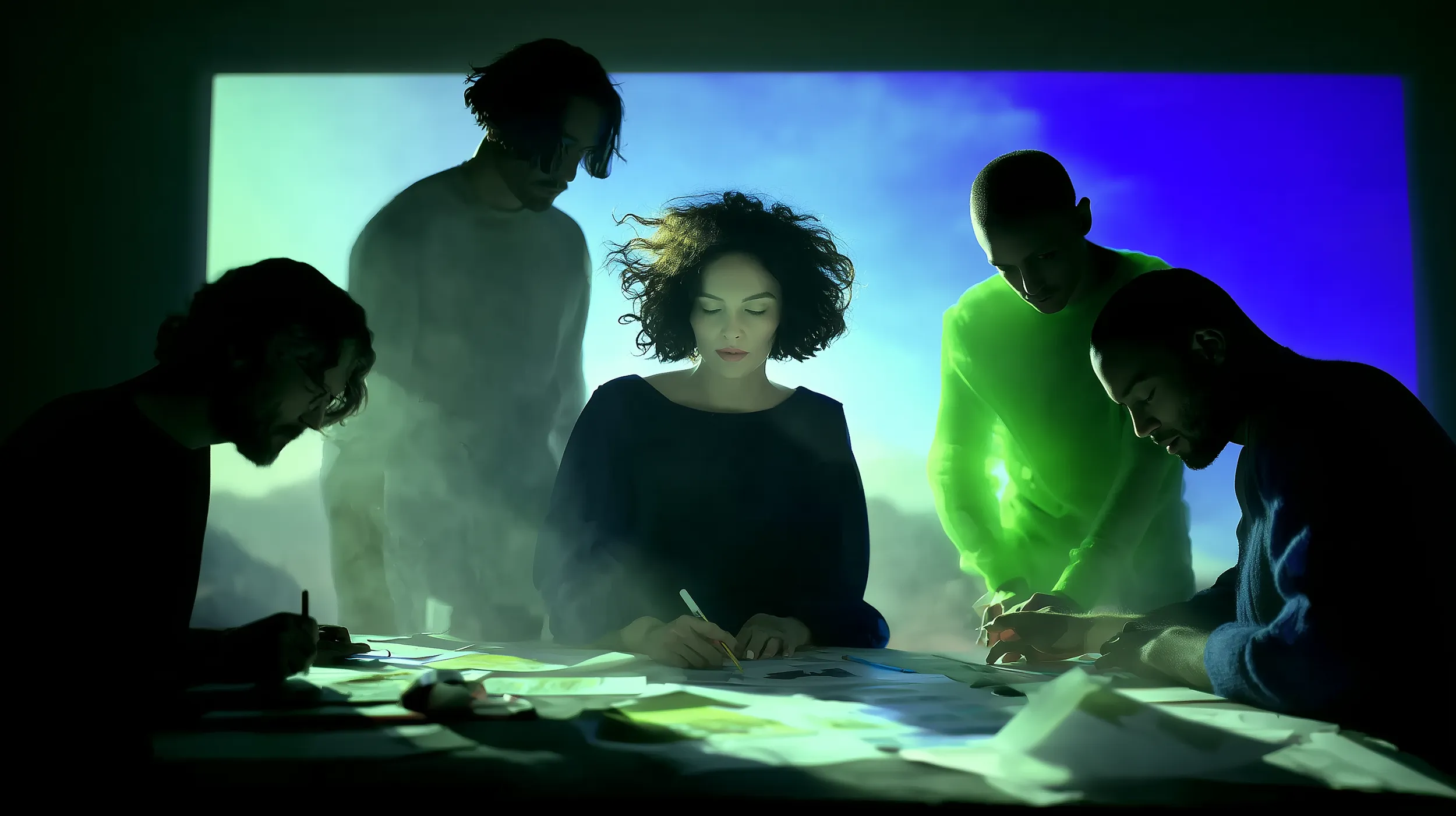 Stylistic image of People collaborating around a table