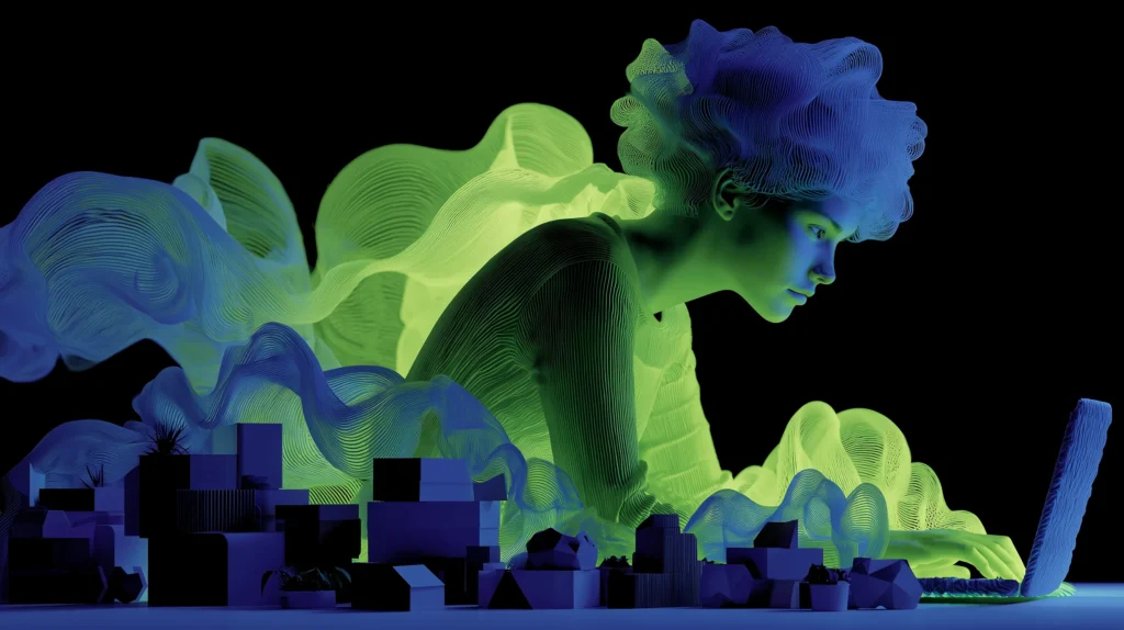 A stlistic image of a woman looking determined