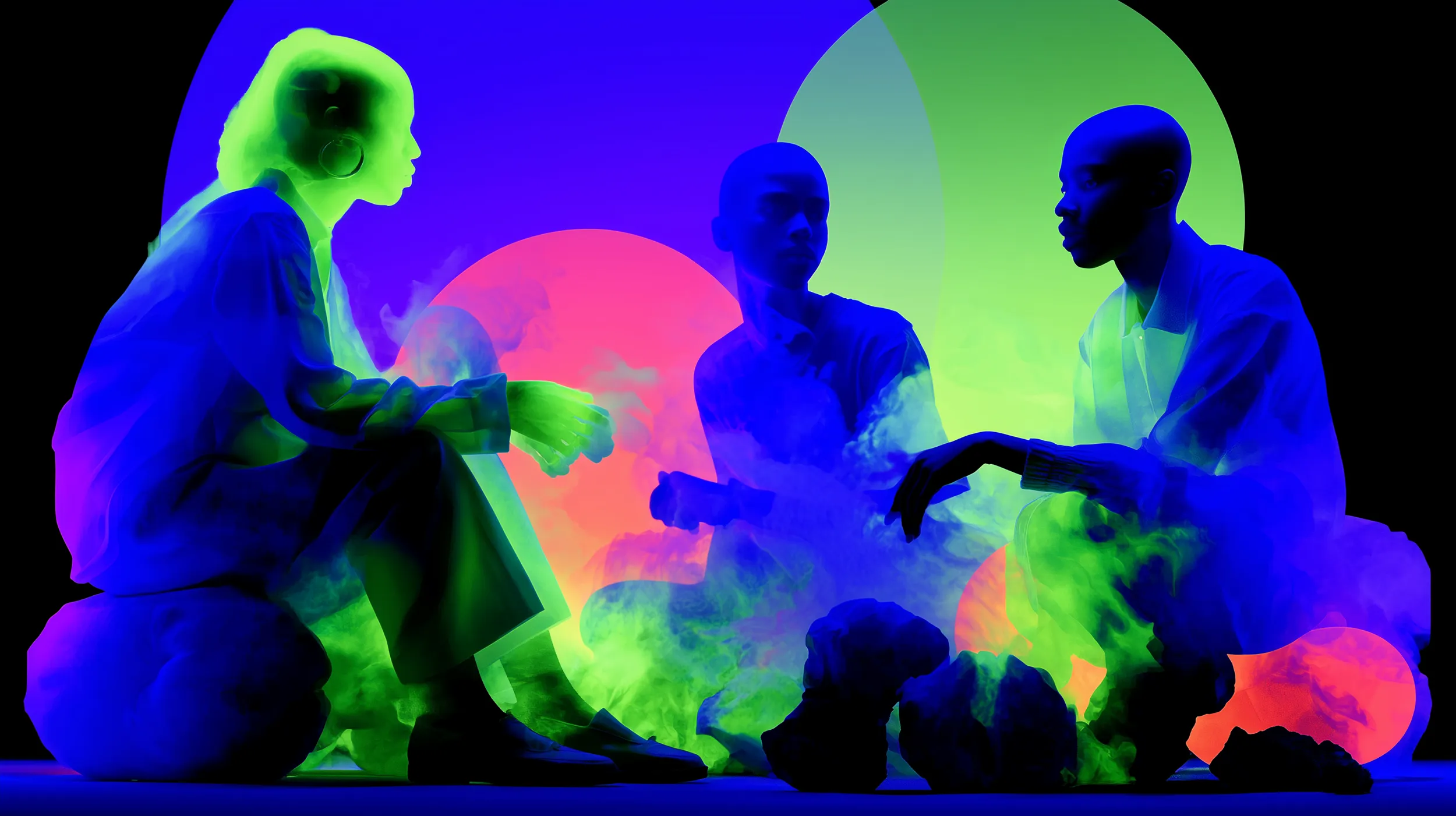 Stylistic abstract view of silhouettes of a group of people talking and interacting