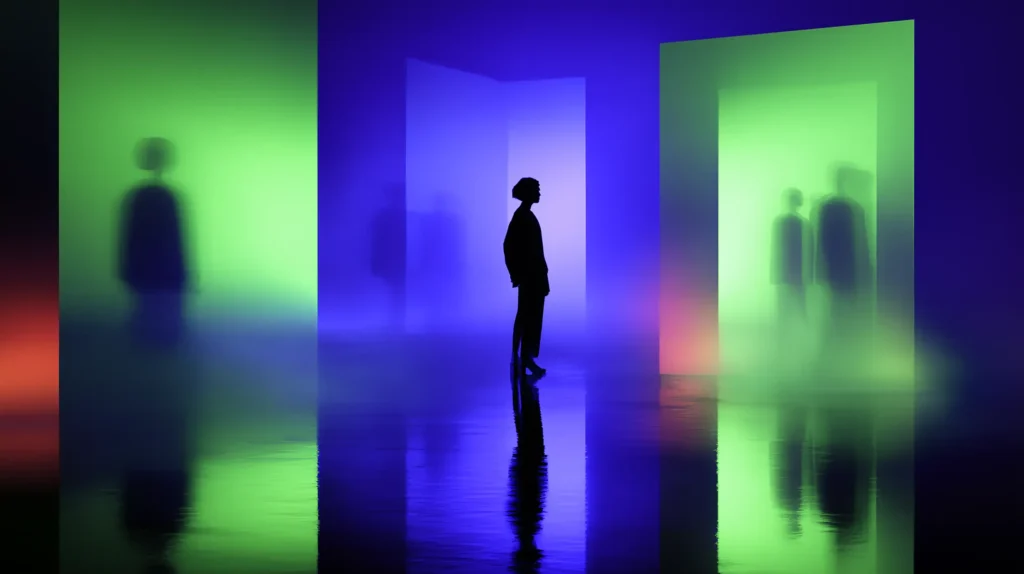 Silhouette of person with mirrors