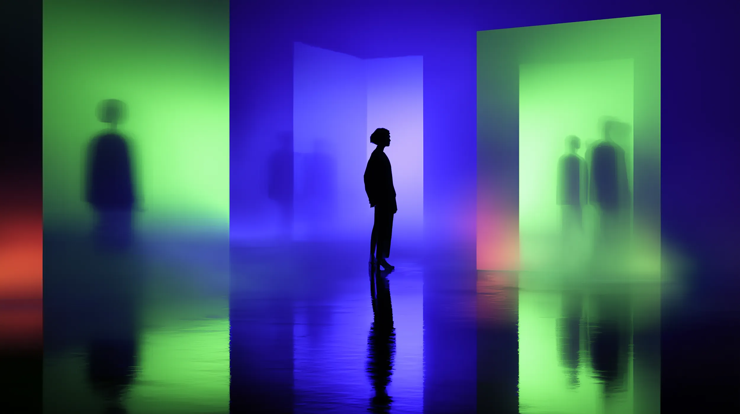 Silhouette of person with mirrors