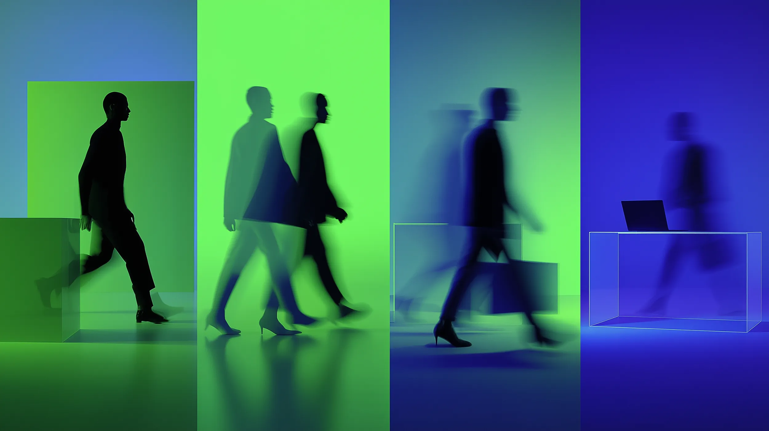 Abstract image of business people walking