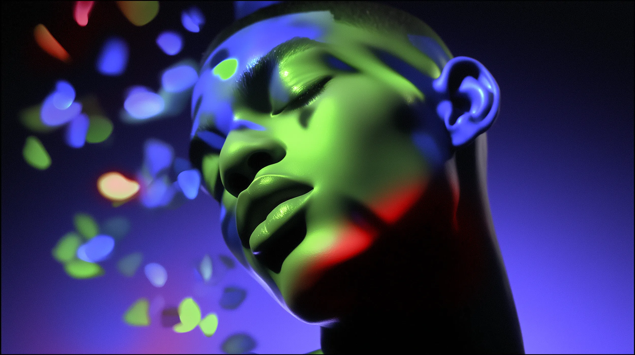 Abstract render of a person and confetti