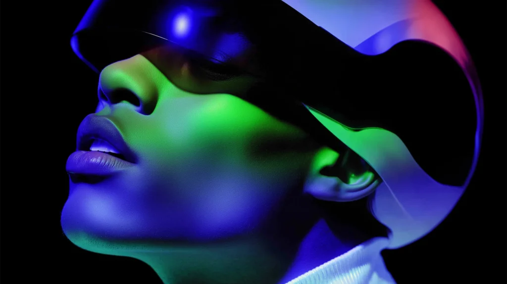 Abstract render of a person in VR goggles