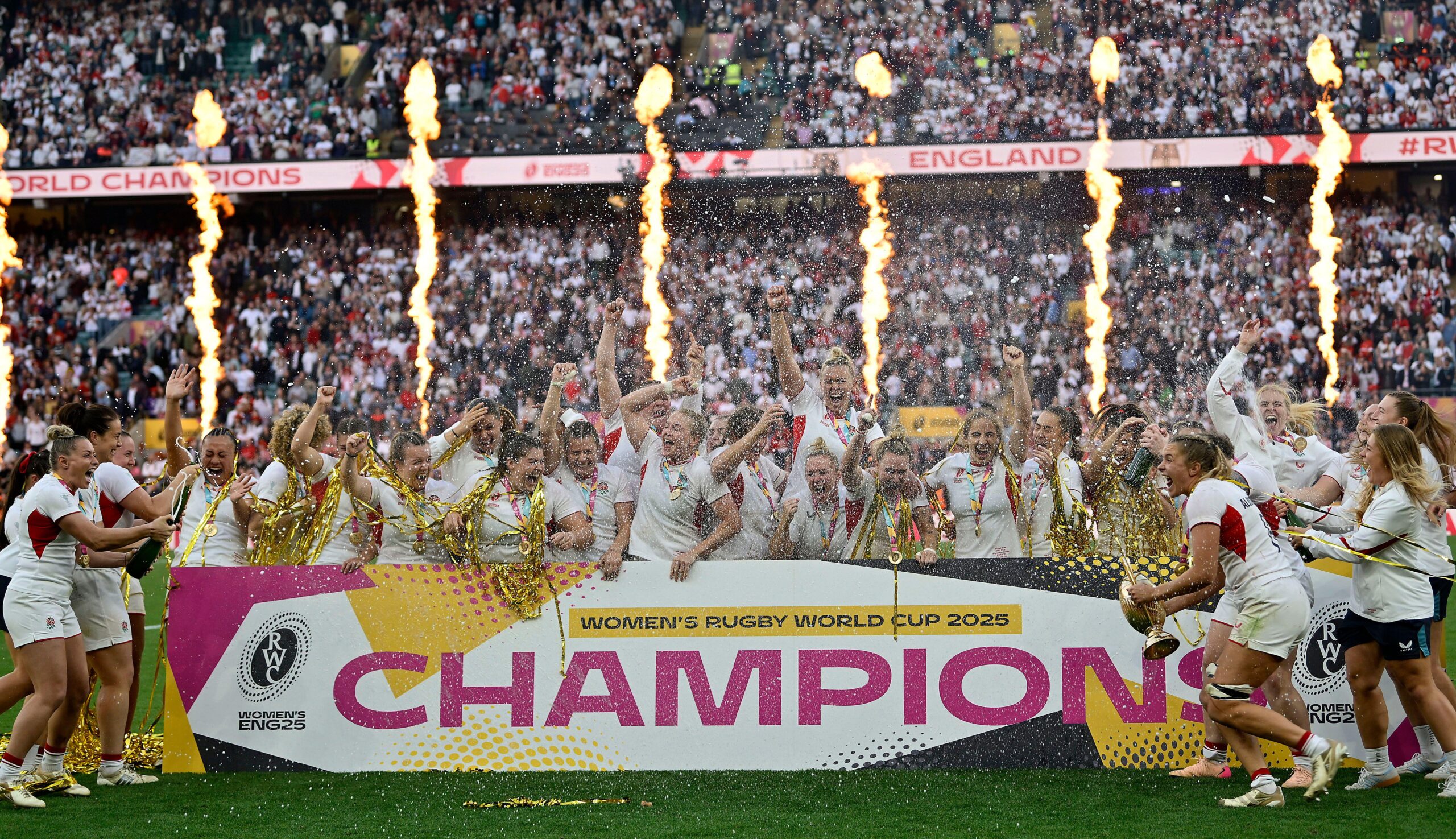 England celebrating winning the Womens Rugby World Cup