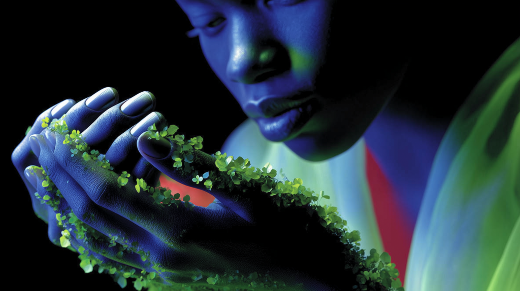 AI generated abstract image of person embracing sustainability